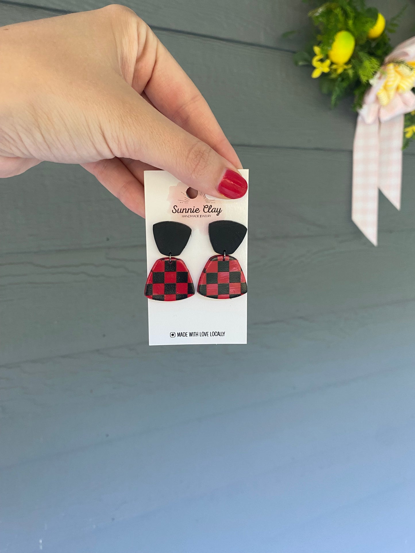 Black/Red Checkered Bell Dangles