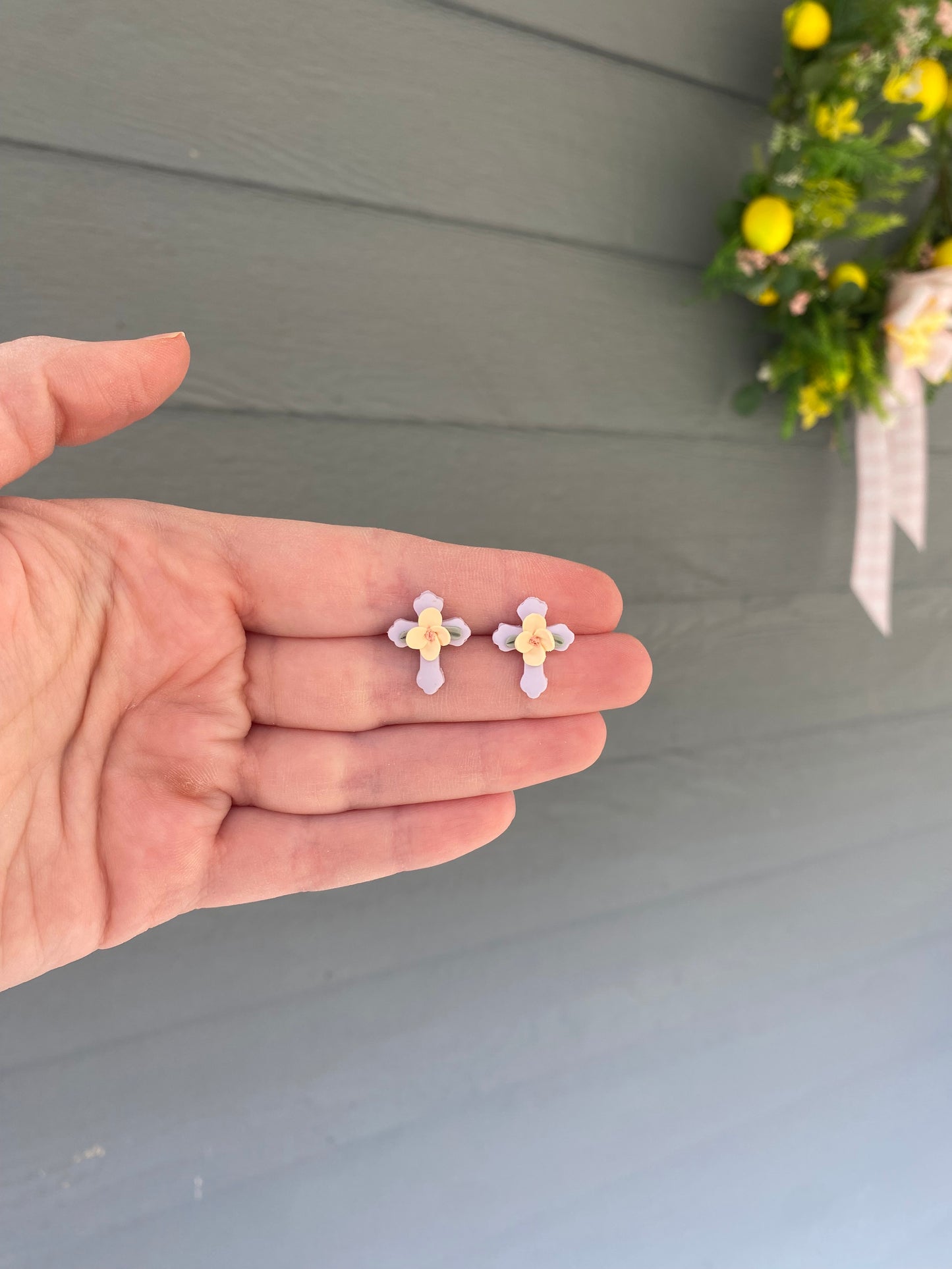 Floral Lavender Cross Studs