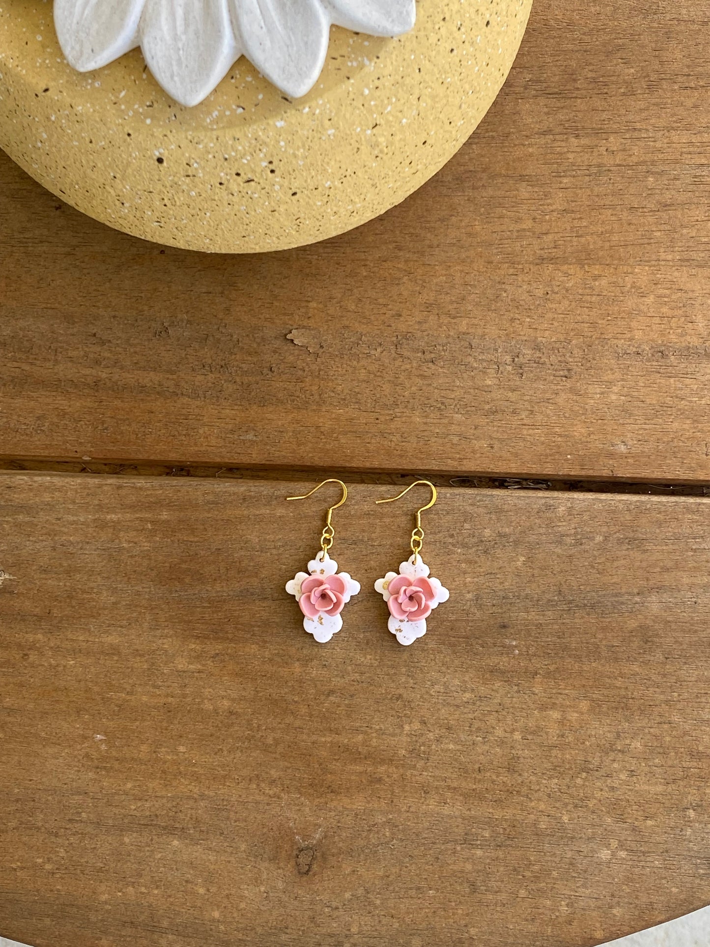 White/Gold Floral Cross Dangles