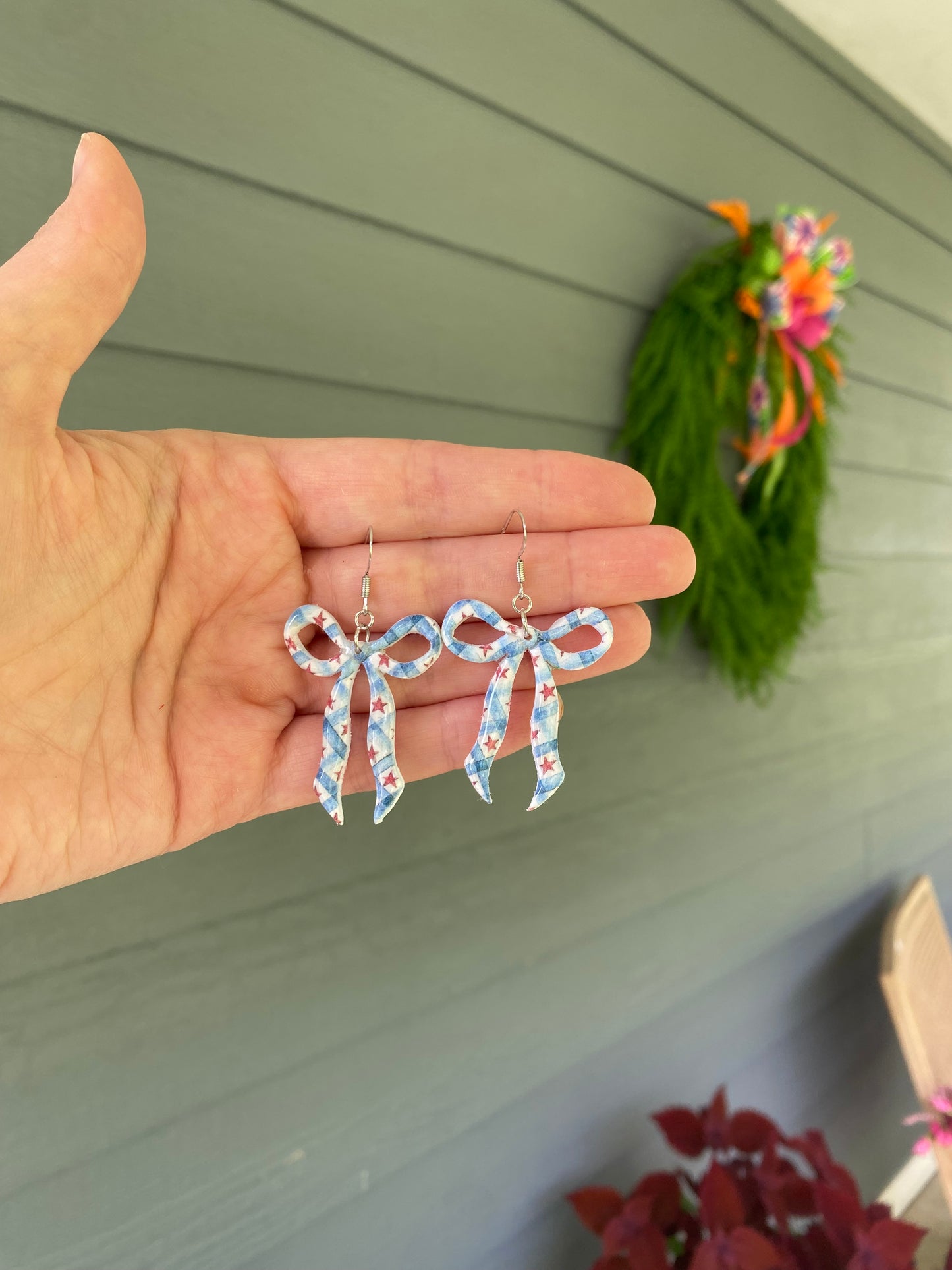 Gingham Ribbon Bow Dangles