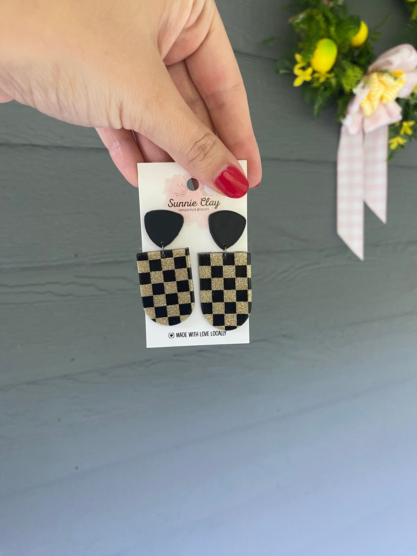 Black/Gold Checkered Dangles