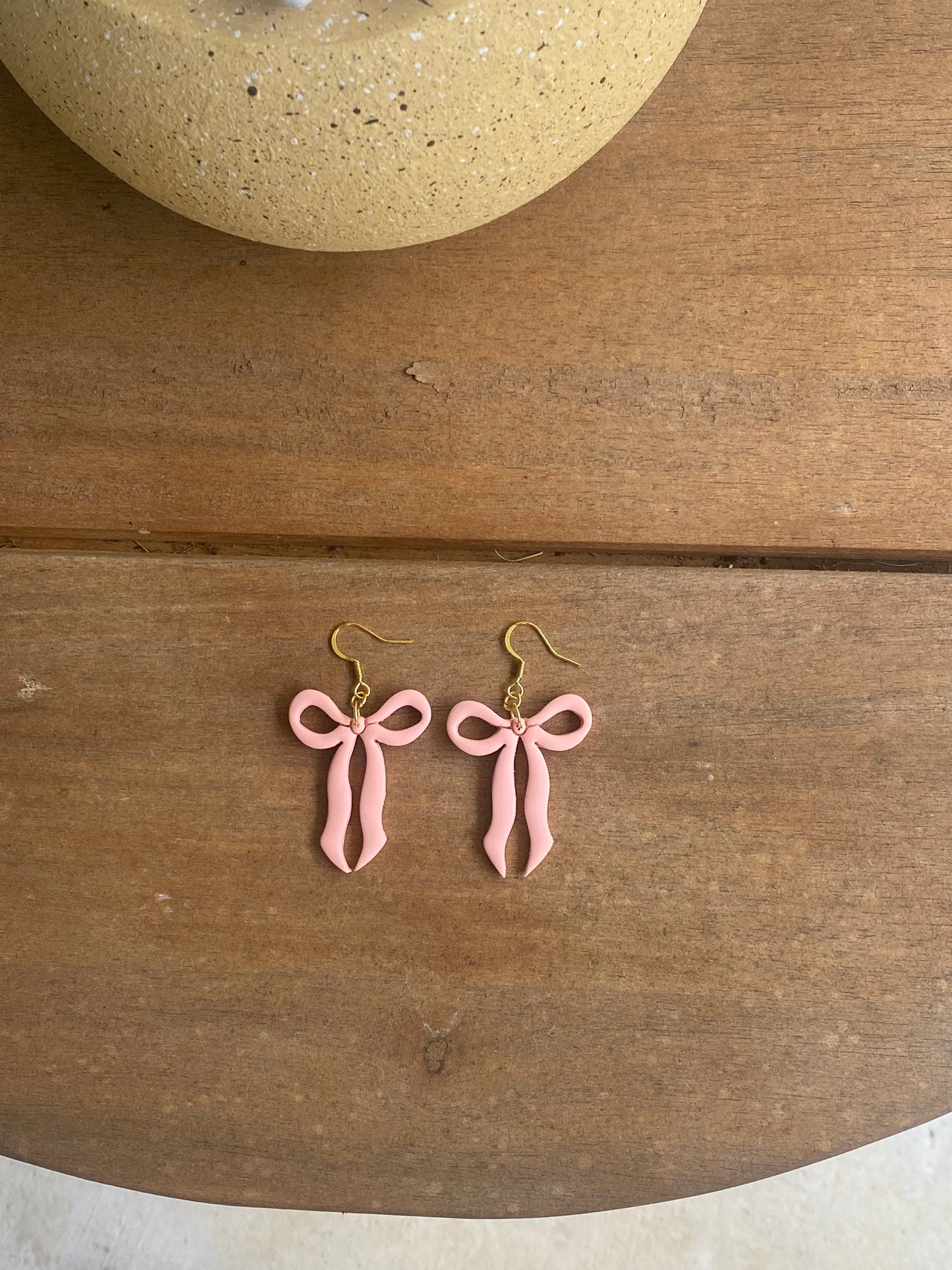 Peachy Pink Ribbon Bow Dangles