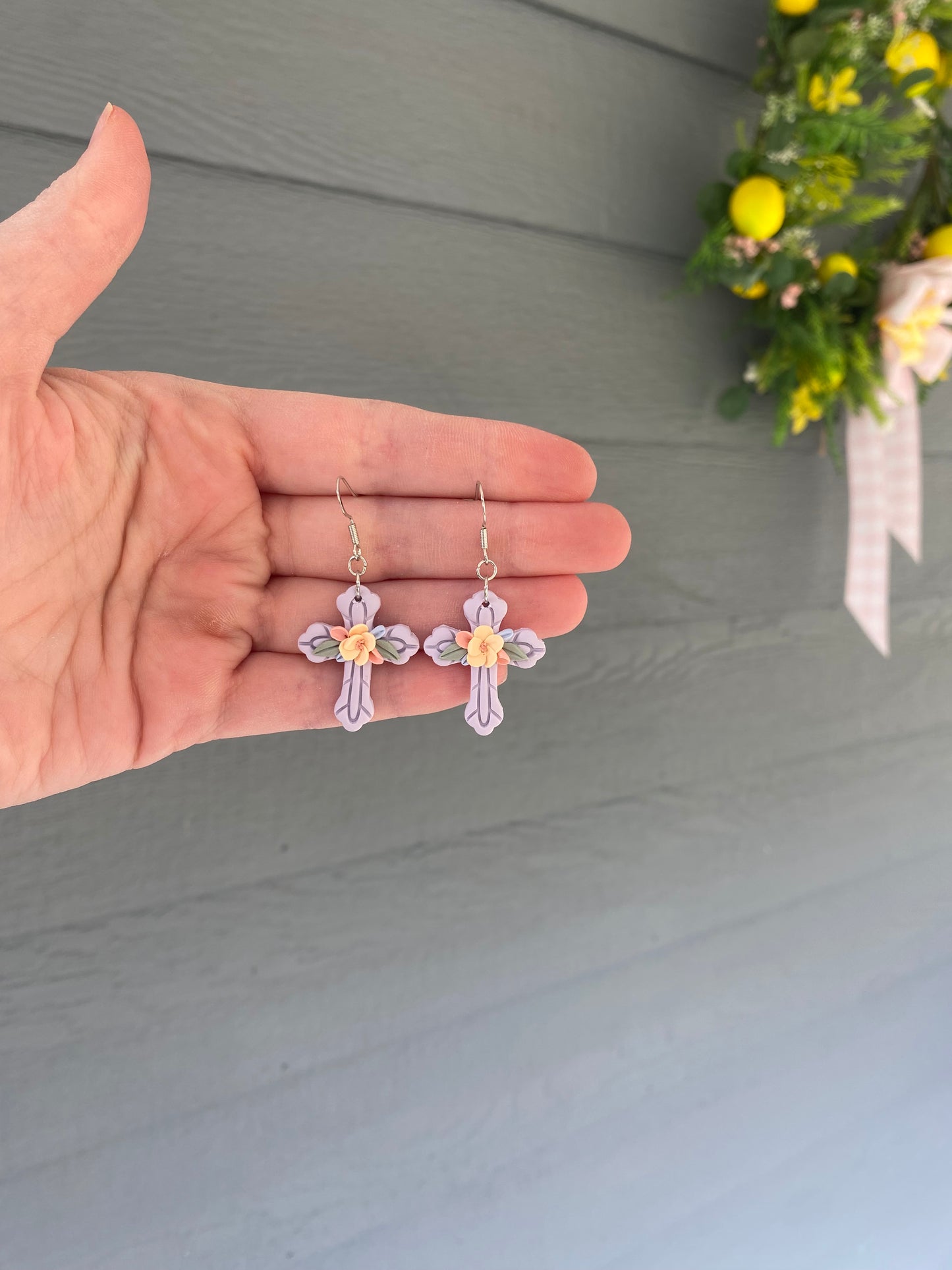 Floral Lavender Cross Dangles