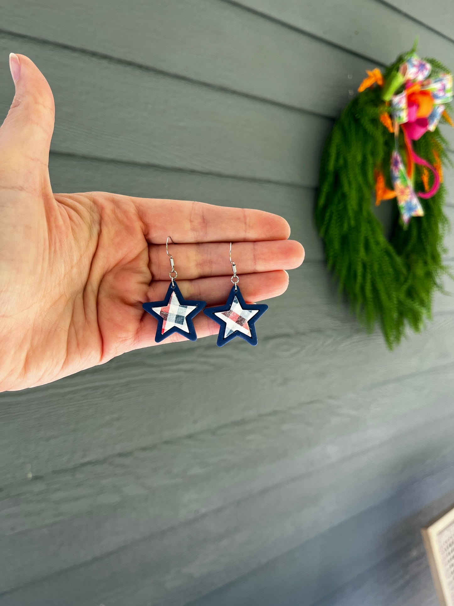 Gingham Star Dangle (Blue)