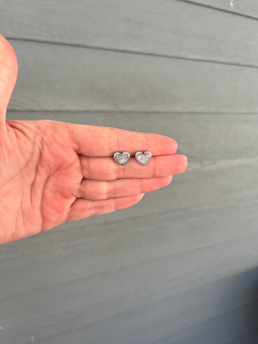 Silver Foil Heart Studs