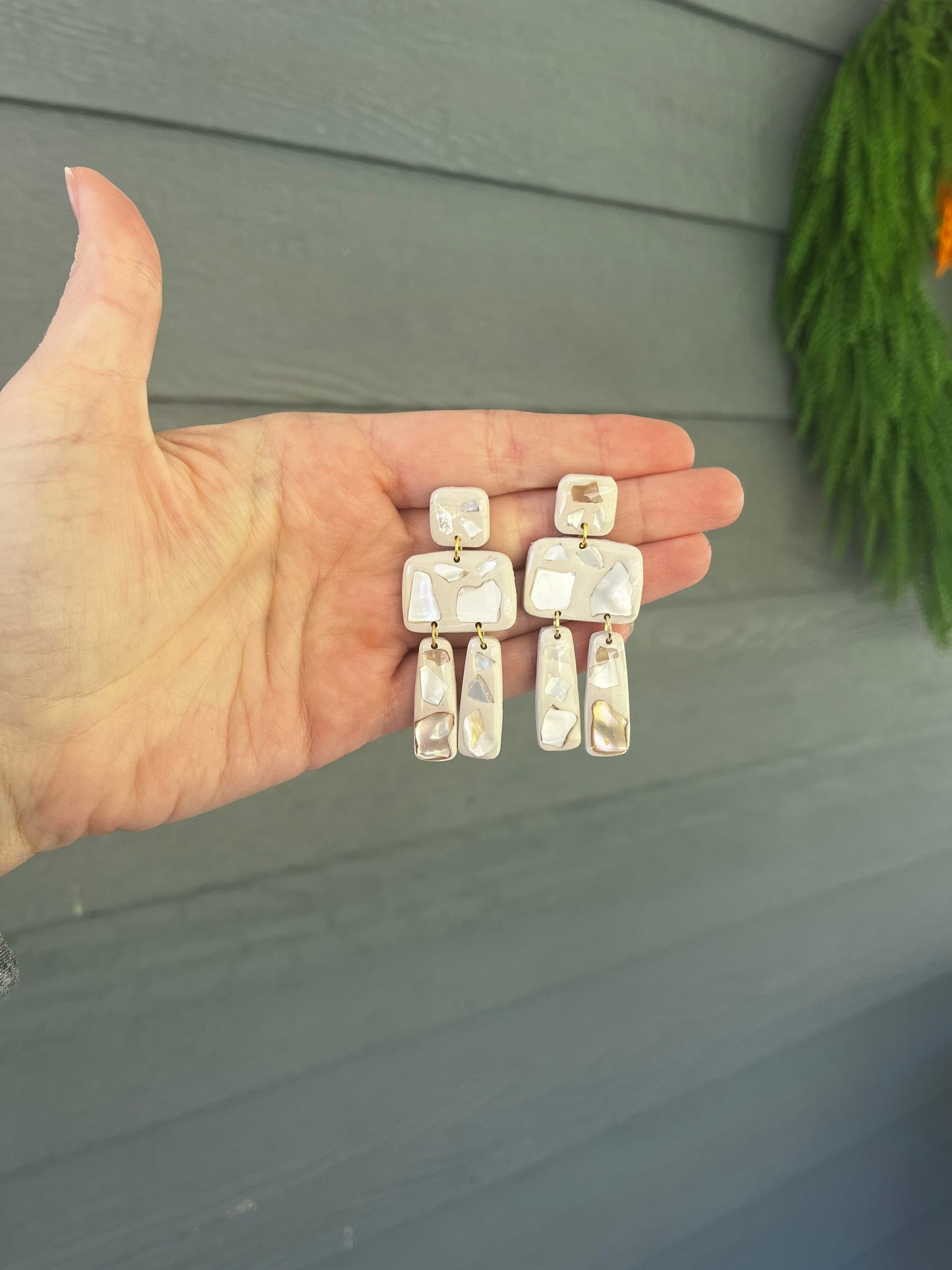 Abstract beige shell dangle
