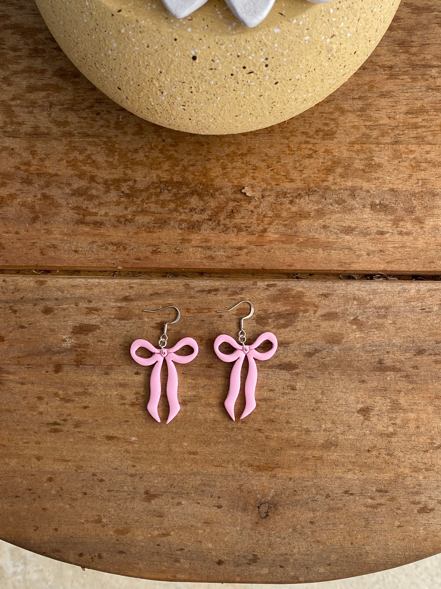 Pink Ribbon Bow Dangles