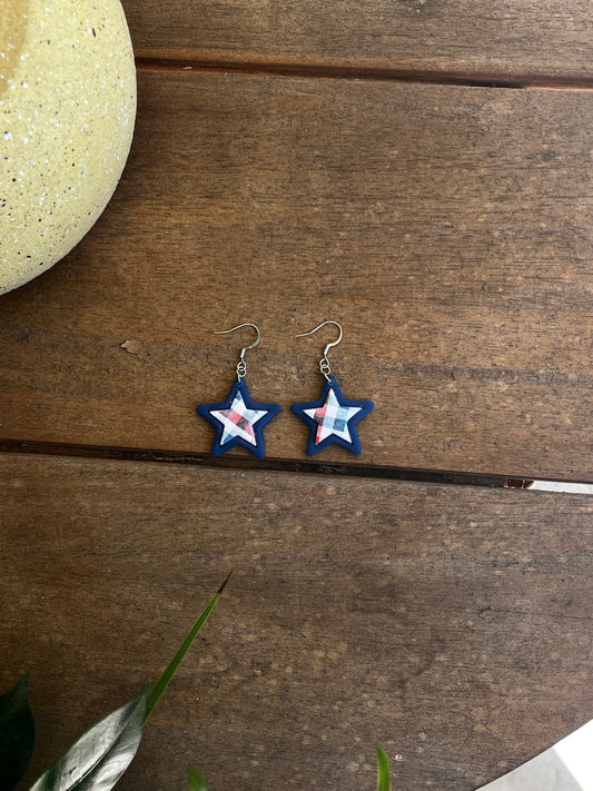 Gingham Star Dangle (Blue)
