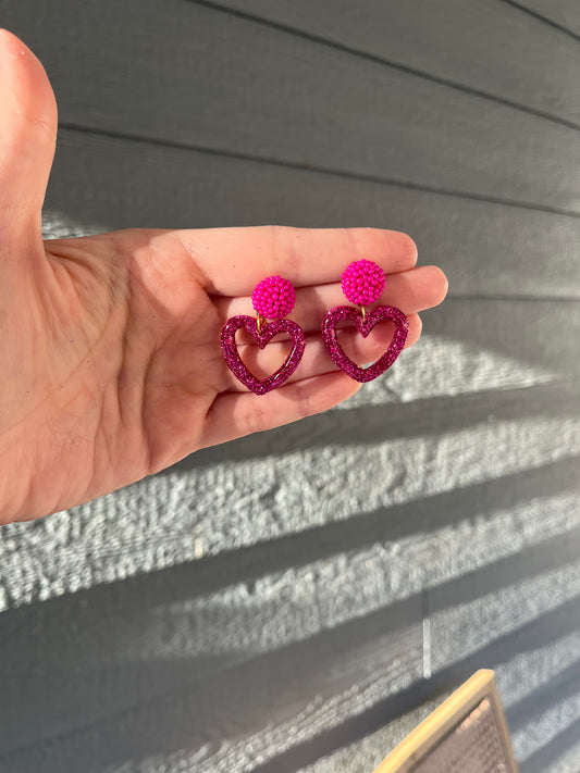 Pink Glitter Heart Dangles